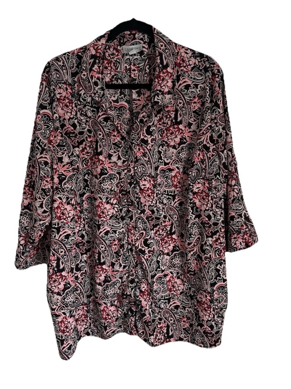 Catherines Womens 2X Artsy Floral Paisley Button Up Top Flowy Office Boho Spring